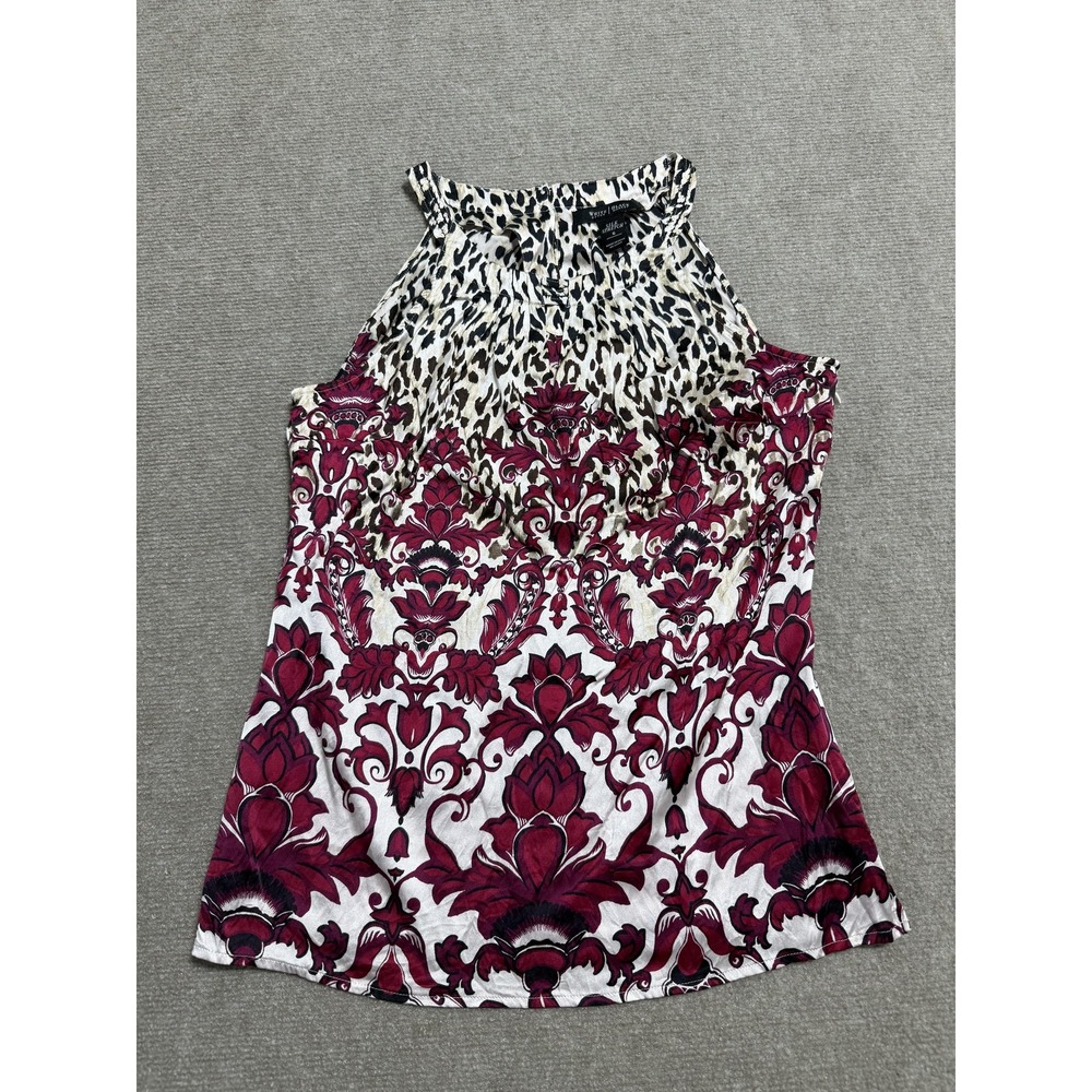White House Black Market Silk Stretch Top Womens 6 Animal Print Floral Boho Tank